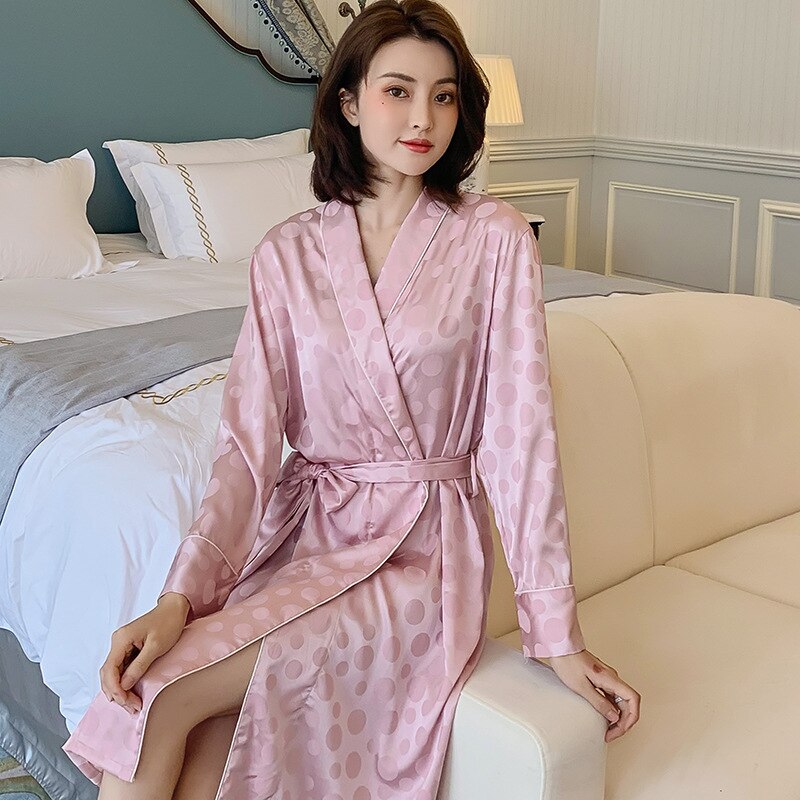 Pajamas Women's Spring and Autumn Atmosphere Nightgown Women's Thin Casual Bath Robe Home Comfortable Leisure Tops