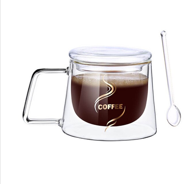 Taza de café de vidrio transparente de doble fondo, vaso de vidrio resistente al calor para leche y té: F