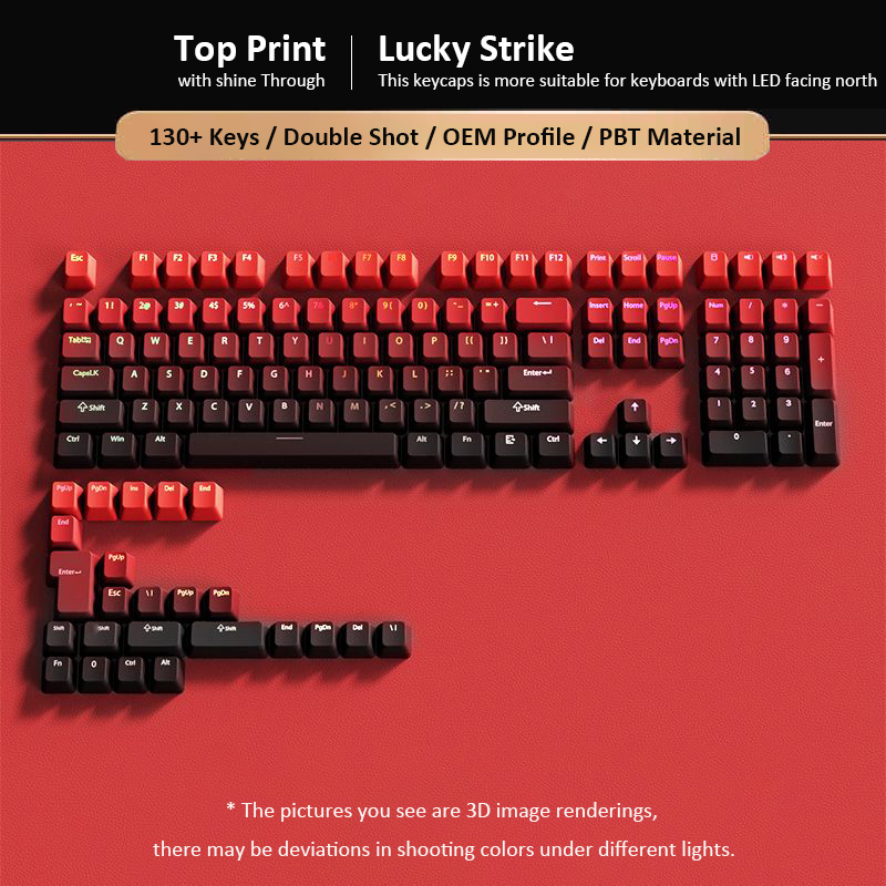 Gradient Gray Cherry Profile Side Printed PBT Keycaps Double Shot RGB Backlit Keycaps 135 Keys for Cherry MX Switches Keyboards: Brick Red