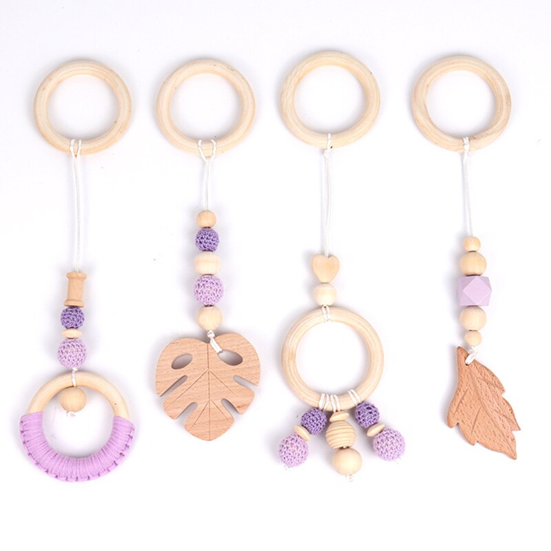 Nordic Baby Gym Spelen Kwekerij Zintuiglijke Ring-Pull Bijtring Speelgoed Baby Rammelaar Speelgoed Voor 0-12 Maanden Houten kralen Hanger Speelgoed Room Decor: 4pcs-WT227A