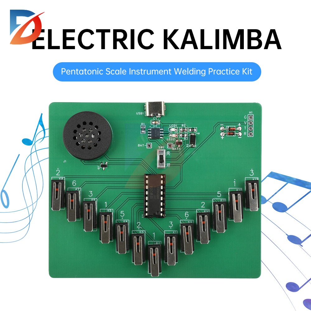 Elektronisches Kalimba-DIY-Bausatz, DC 3–5 V, pentatonisches Instrument, Schweißübungen, lustige Leiterplattenteile Typ C, ohne Batterie
