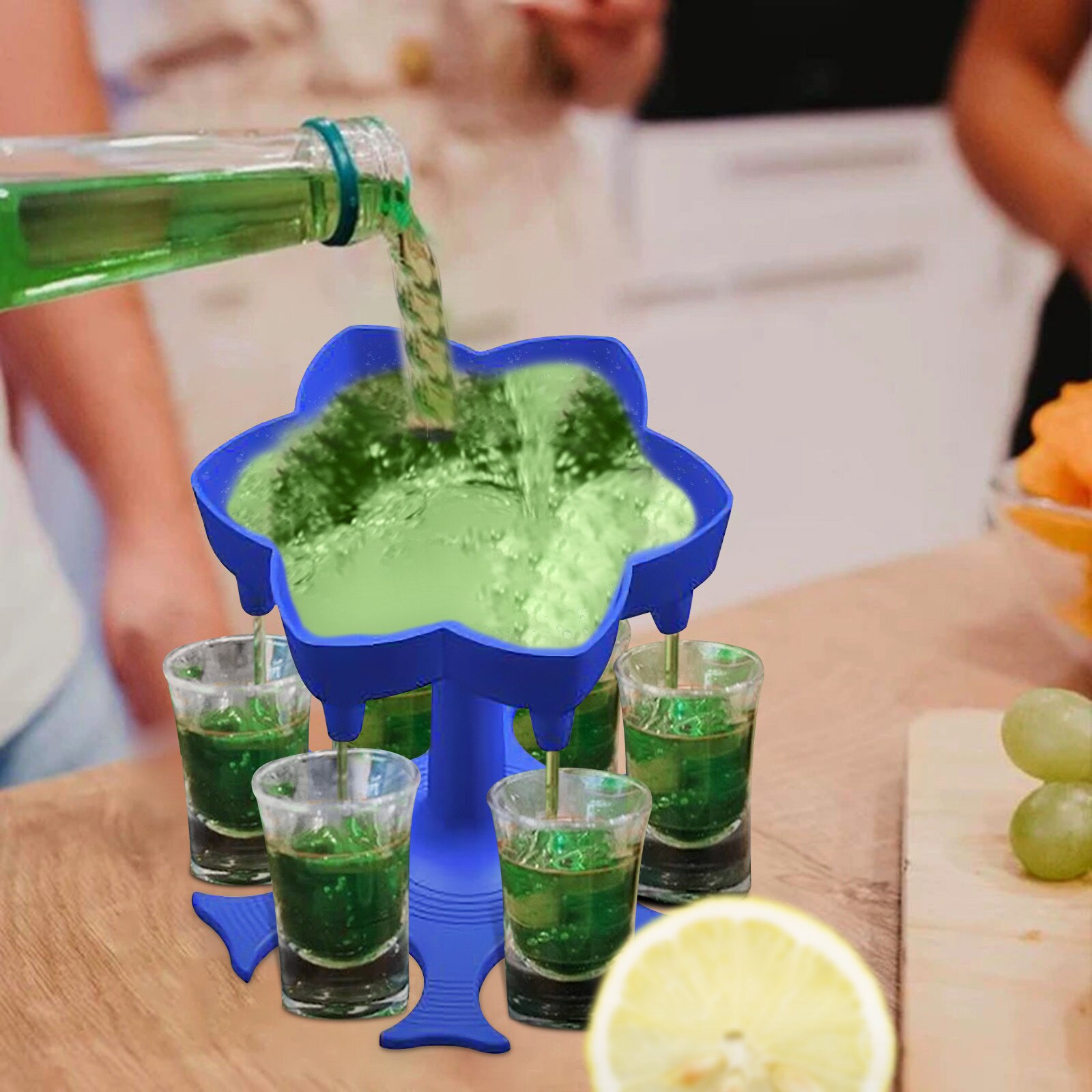 * 6 Shot Glass Dispenser And Holder Wine Beer Whiskey Dispenser For Filling Liquids, Shots Dispenser Decanter For Wine Bar Tool: Blue