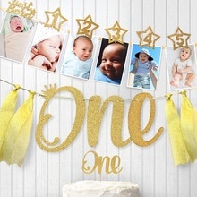 Baby 1st Verjaardag Jongen Meisje Ster Goud 12 Maand Foto Banner Ik Ben Een Photo Booth Banner Mijn Eerste Verjaardag party Decoraties Kids