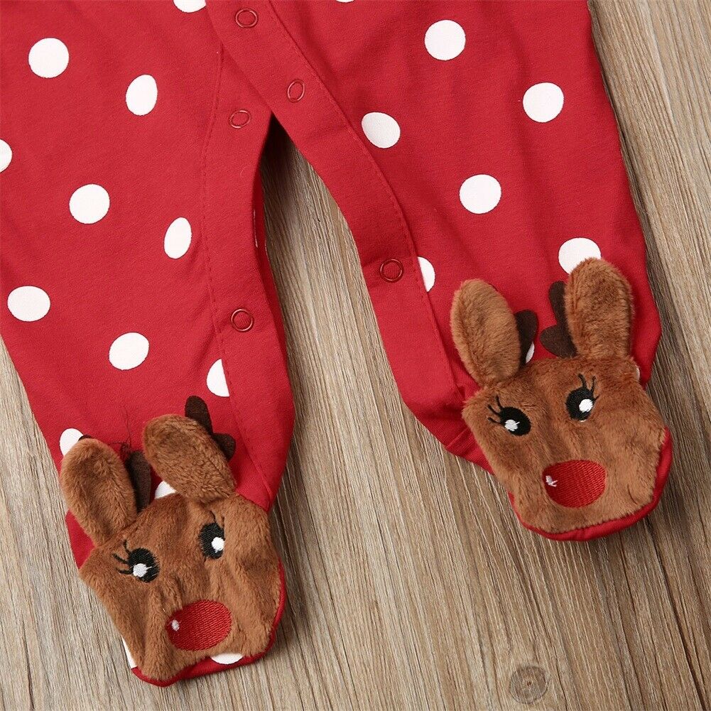 0-18M infant baby Xmas wrapped foot jumpsuit cotton comfortable long sleeve cartoon Christmas elk print Playsuit newborn clothes