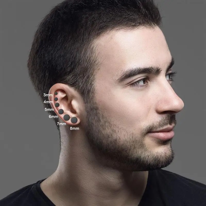Orecchini a bottone neri rotondi in acciaio inossidabile da 2 pezzi per uomo, orecchini a bottone punk da 3-8 mm orecchini spingere indietro per gioielli da donna