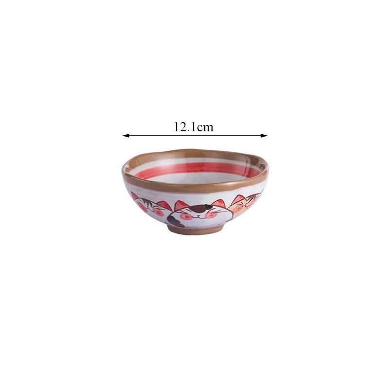 Japanese Hand-painted Ceramic Cute Cartoon Cat Tableware Set Soup Noodle Bowl Fish Dish Family Dinner Steak Tableware: 4.75 Inch Bowl