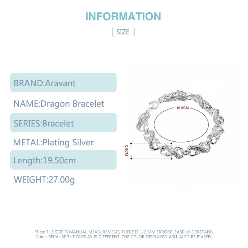 925 Silver White Dragon Bracelet For Women Men Party Jewelry