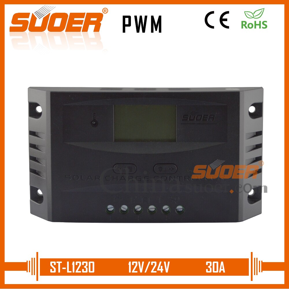 Suoer【PWM Lading Controller】 12V 24V 30A Intelligente Handleiding PWM Solar Laadregelaar Solar Panel System Controller (ST-L1230)