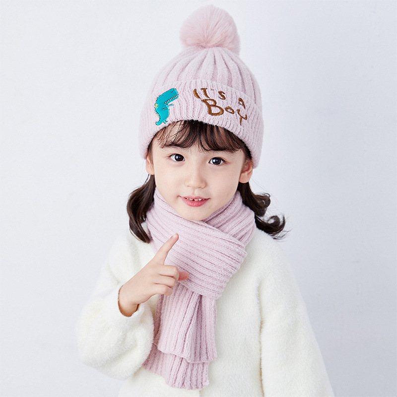 Doitbest conjunto de gorro infantil de 2 a 7 anos, conjunto com letras e cachecol, 2 peças, para meninos e meninas, gorro de inverno: Rosa