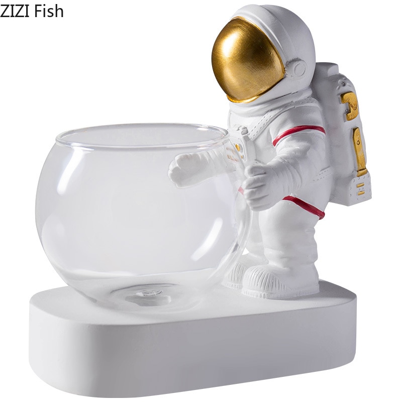 Creatieve Glazen Vaas Hars Astronaut Diver Ornamenten Vazen Hydrocultuur Desktop Decor Bloemen Led Licht Pluggable Batterij