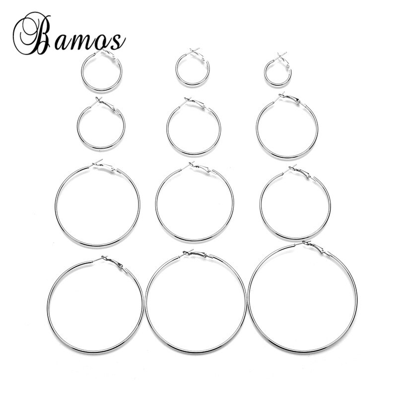 Bamos 12 Pair/Set Gold Color Hoop Earrings For Women Girls Simple Big Circle Double Sided Earrings Statement Jewelry