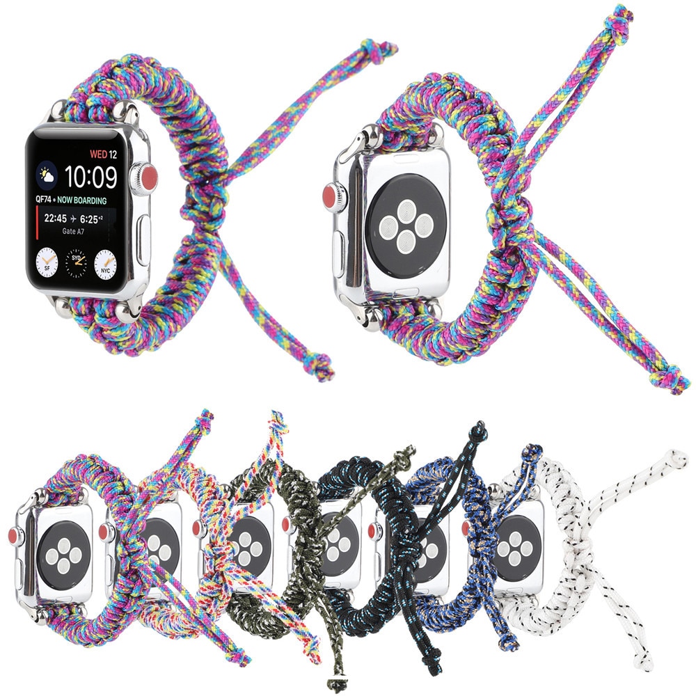 Nylon Geweven Horlogeband Voor Apple Horloge Iwatch 12 3 4 5 Band 44Mm 42Mm 40Mm 38mm Parachute Touw Buiten Armband Riem