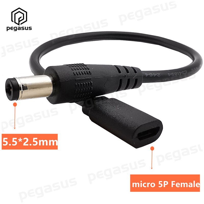 DC 5.5mm x 2.5mm Male to Micro USB 5 Pin Female DC Power Supply Extension Cable