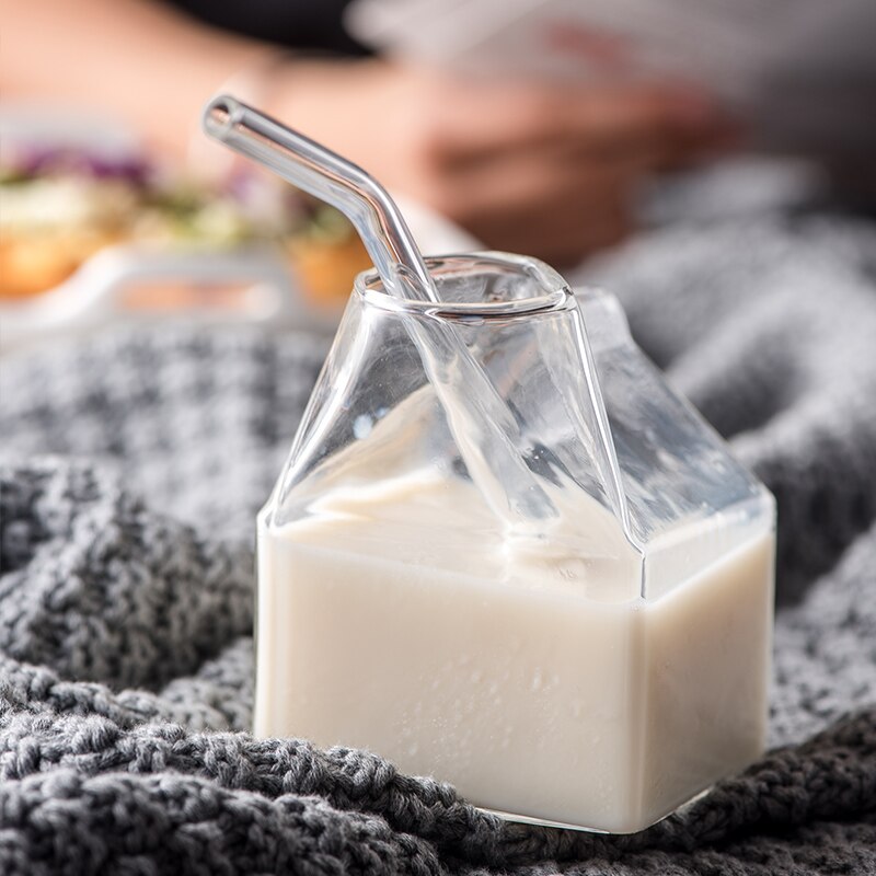 Melkeglasskopp 250ml mini melkekartong fløtekannen morsom varmebestandig glasskopp søt krystalljuice morgenkopp