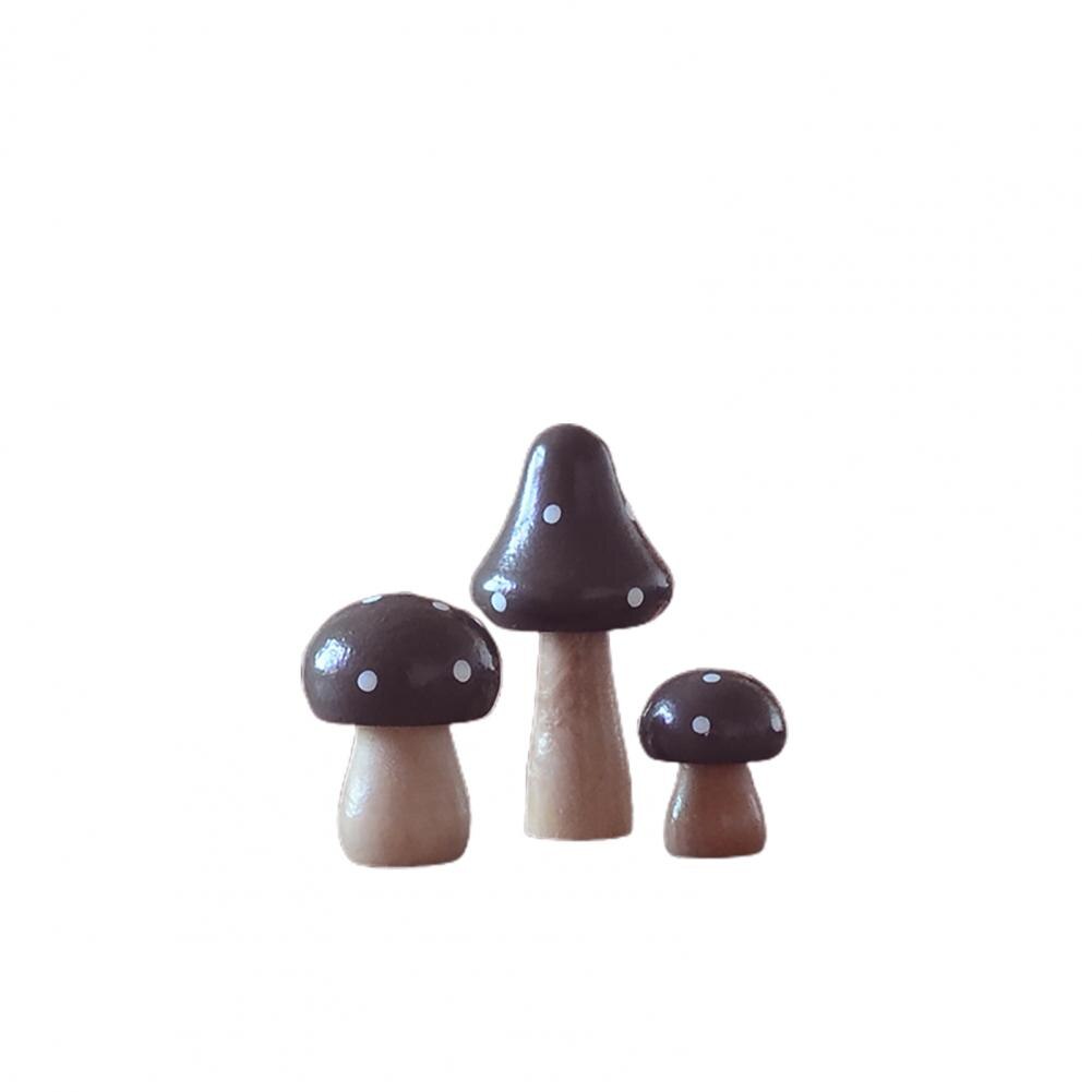 3Pcs/Set Miniatures Wooden Painting Mushroom Ornaments Crafts Micro-landscape Kids for Desk Decoration: Brown
