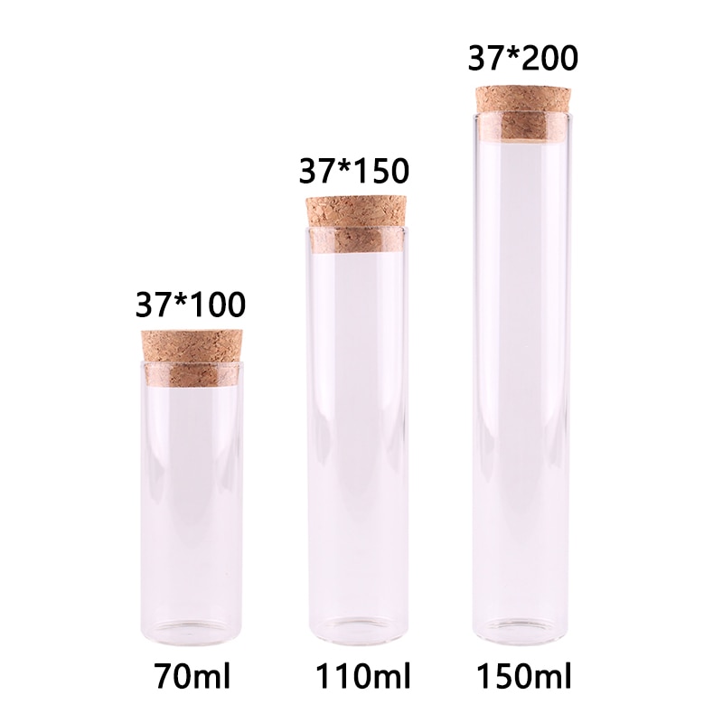 12pcs Dia 37mm Volume70ml/110ml/150ml Transparent Glass Test Tube Vials Terrarium with Cork Stopper Glass Container U-pick