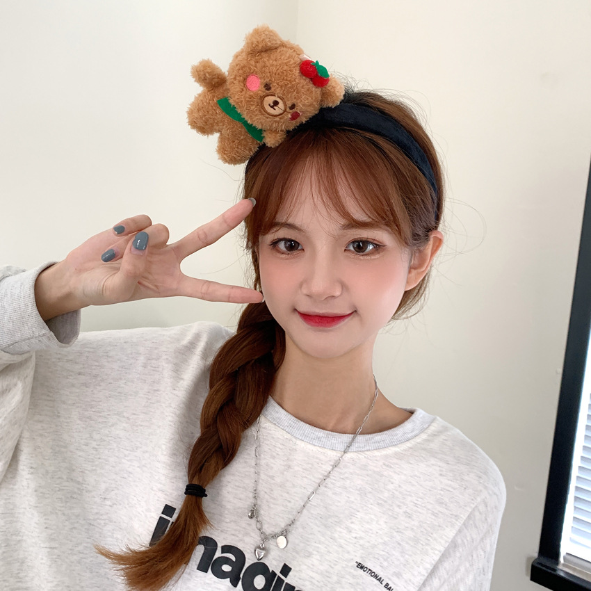 Beer Pluche Schattige Meisje Make-Up Gezicht Wassen Uitje Hoofdband Internet Celebrity Headwear Super Schattige Grappige Haar Hoofdband