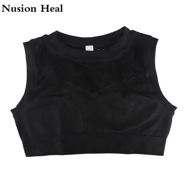 Camiseta corta sin mangas de Vital Ombre para mujer, Top corto de gimnasia, Tops de Yoga, camisetas de Fitness, ropa deportiva para mujer, entrenamiento de gimnasio: DX 1953 black / LxXL