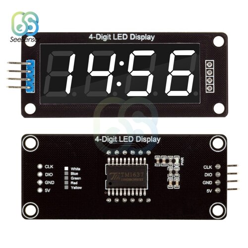 Tm1637 0.56 &quot; 0.56 tommer 4- -cifret digitalt ur led displayrør 7 segmenter led ur dobbelt prikker modul til arduino: Hvid skærm
