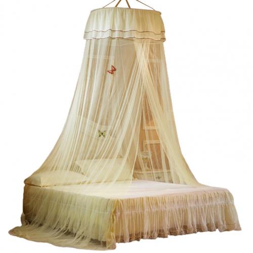 6 Color Lace Bed Canopy Mosquito Net  Hung Dome Mesh Canopy Princess Round Dome Bedding Net Bed Mosquito Netting: Yellow