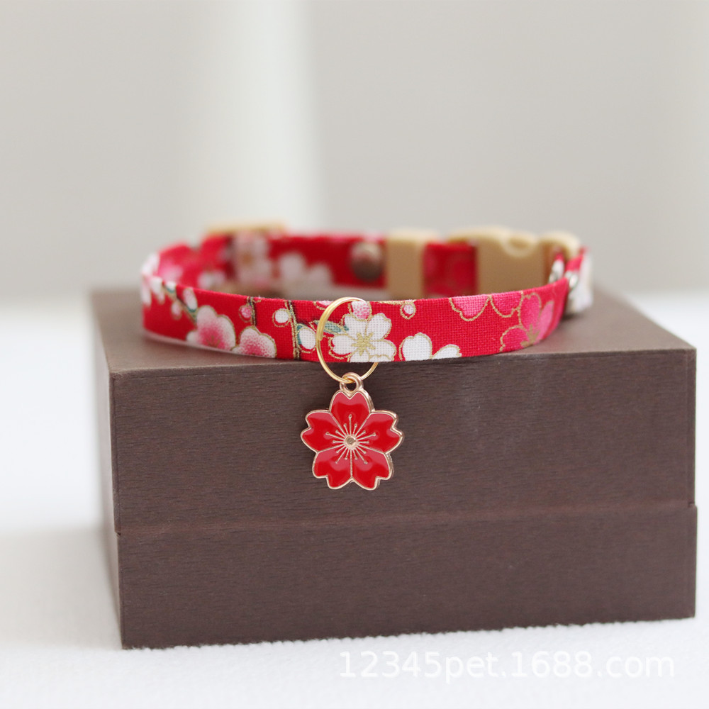 Japonais Sakura chien tour de cou gravé paillettes chiot chat collier pendentif collier pour animaux de compagnie accessoires pour animaux de compagnie patte: M / Rose Red