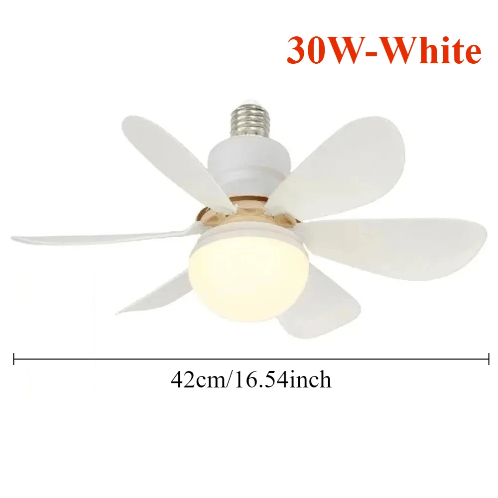 Luz de ventilador con enchufe LED de 40W, ventilador de techo con tornillo de 20,47" con luz y control remoto, ventilador con enchufe E27 con LED para baño, dormitorio, cocina: Blanco