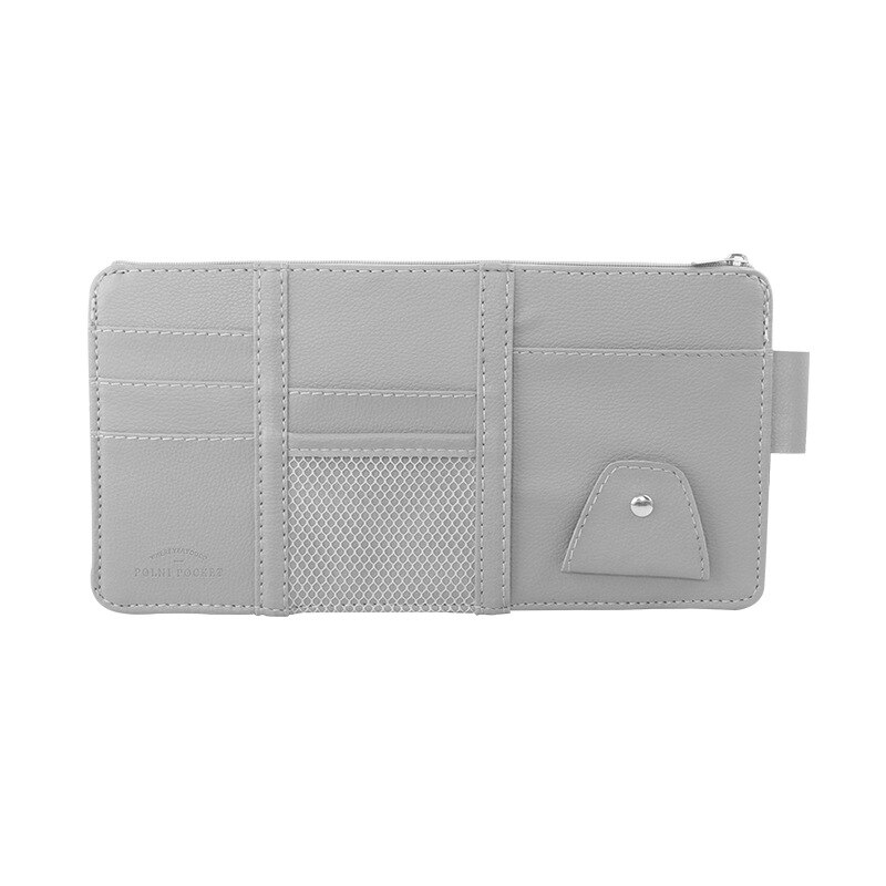 IKSNAIL-Soporte Organizador Universal para visera de coche, Funda de cuero PU para gafas de tarjeta, accesorios para coche, visera organizadora, estilismo para coche: Gray