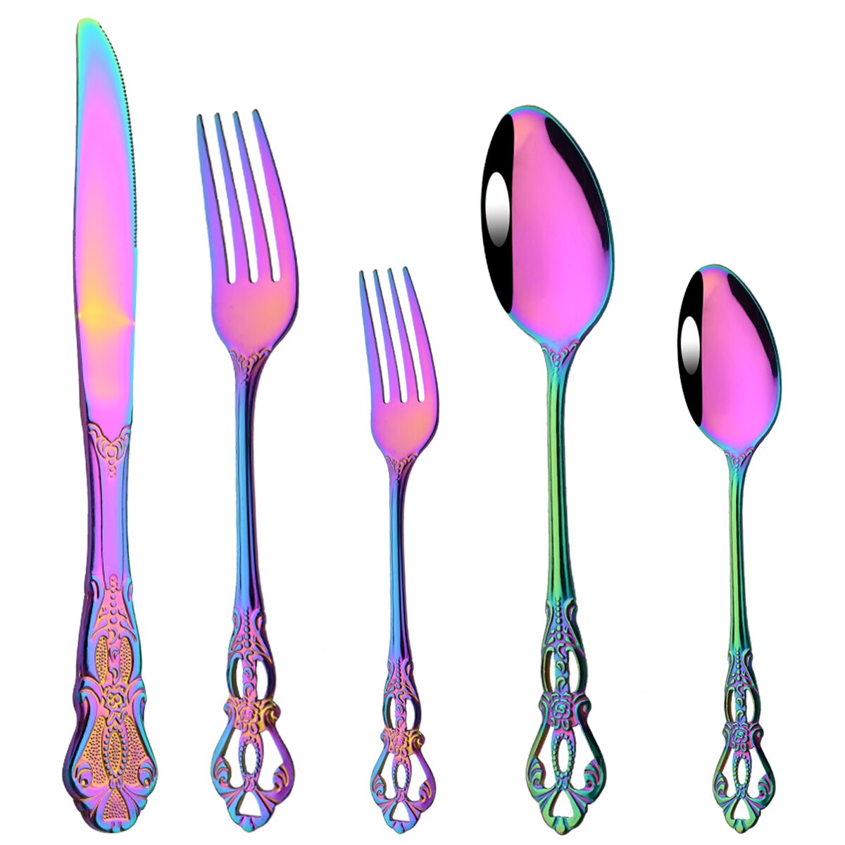 5Pcs Luxury Silver Western Dinnerware Set Stainles... – Grandado