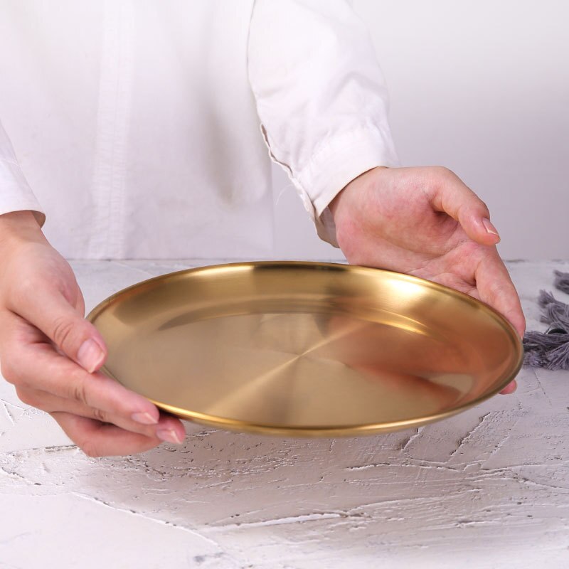 Diner Platen Goud Eettafel Plaat Serveren Gerechten Ronde Plaat Cake Lade Westerse Steak Ronde Lade Keuken Platen