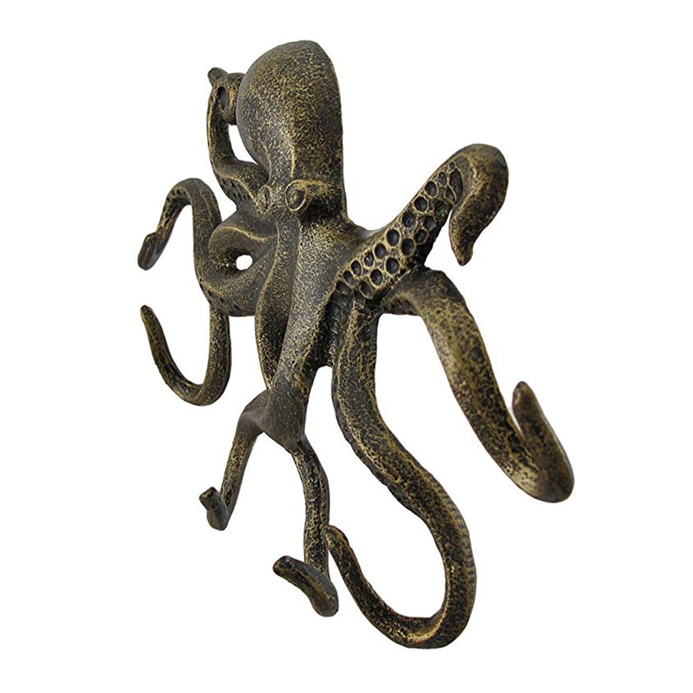 Nordic Simple Wrought Cast Iron Octopus Key Hook Wall Crafts Octopus Antique Decorative Hook With 6 Tentacle Shaped Hooks