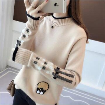 Winter Postpartale Frauen Stillzeit Kleidung Plaid Langarm Rollkragen Stillen Pullover Pflege Stricken Pullover: apricot / XL