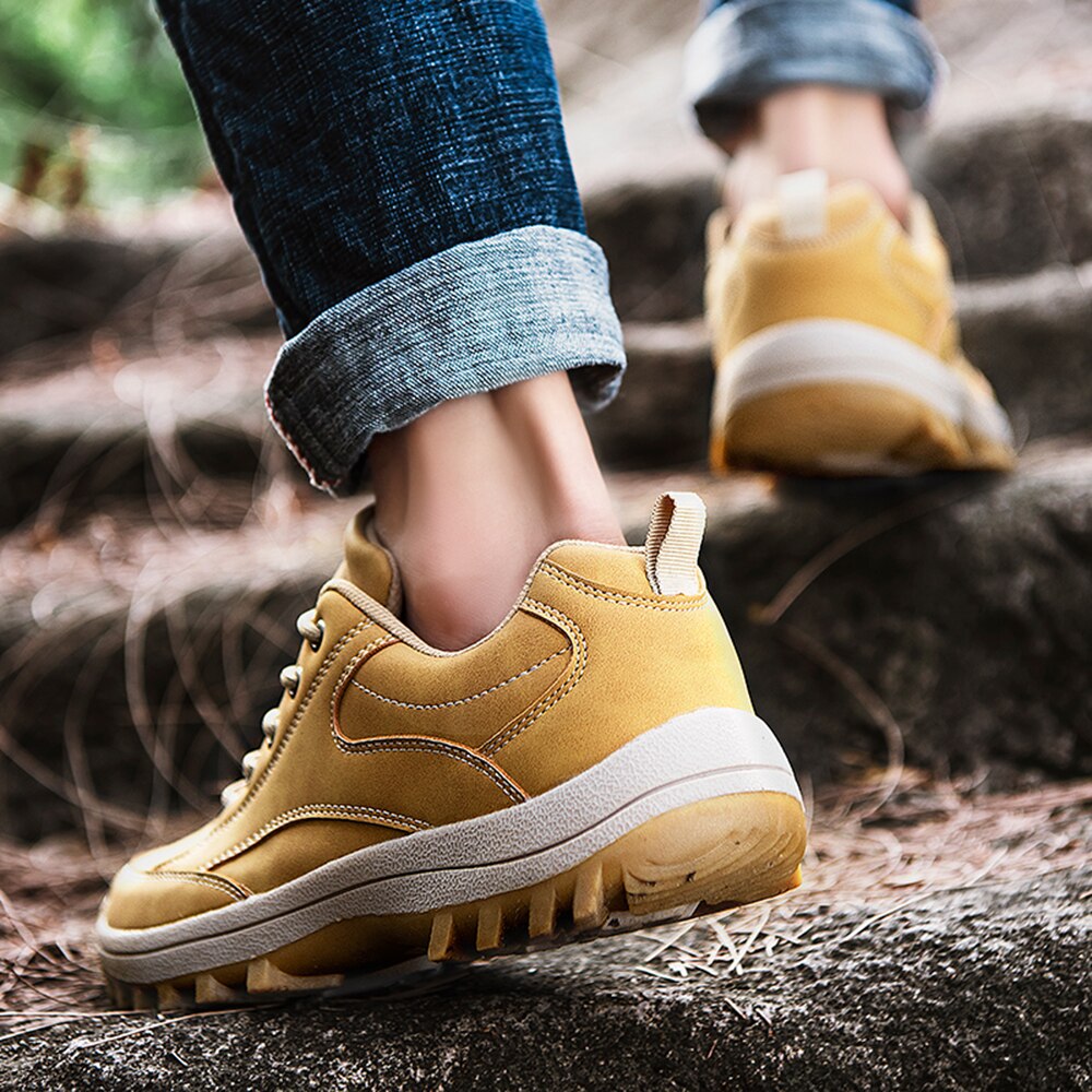 Botas de segurança de couro grande tamanho homem caterpillar botas casuais sapatos de outono plataformas masculino calçado de escalada baixo superior apartamentos