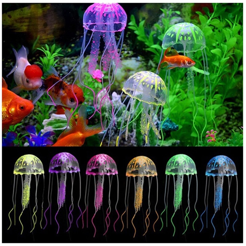 Glowing Effect Artificial Jellyfish for Aquarium Decor Fish Tank 1pc Silicone Simulated Underwater Live Glowing Artificial Vivid