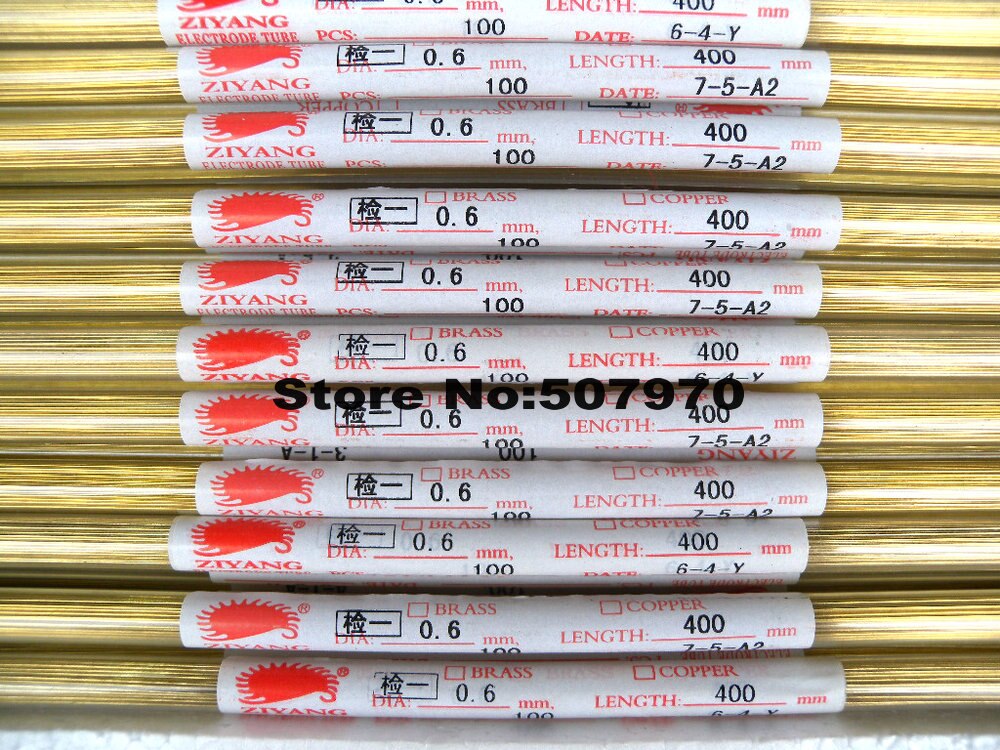 Ziyang-Tubo de electrodo de latón OD0.6 x 400mm, orificio único para máquina de perforación EDM