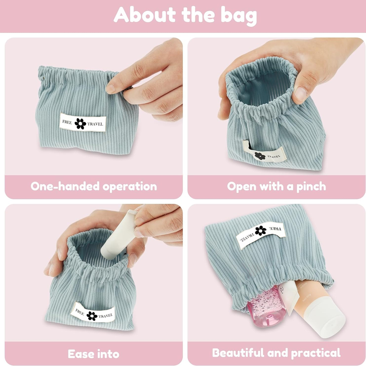 YANZAI 2pcs Corduroy Elastic Hair Tie Organizer Mini Makeup Pouch for Purse Cosmetic Organizer for Women Brush Storage