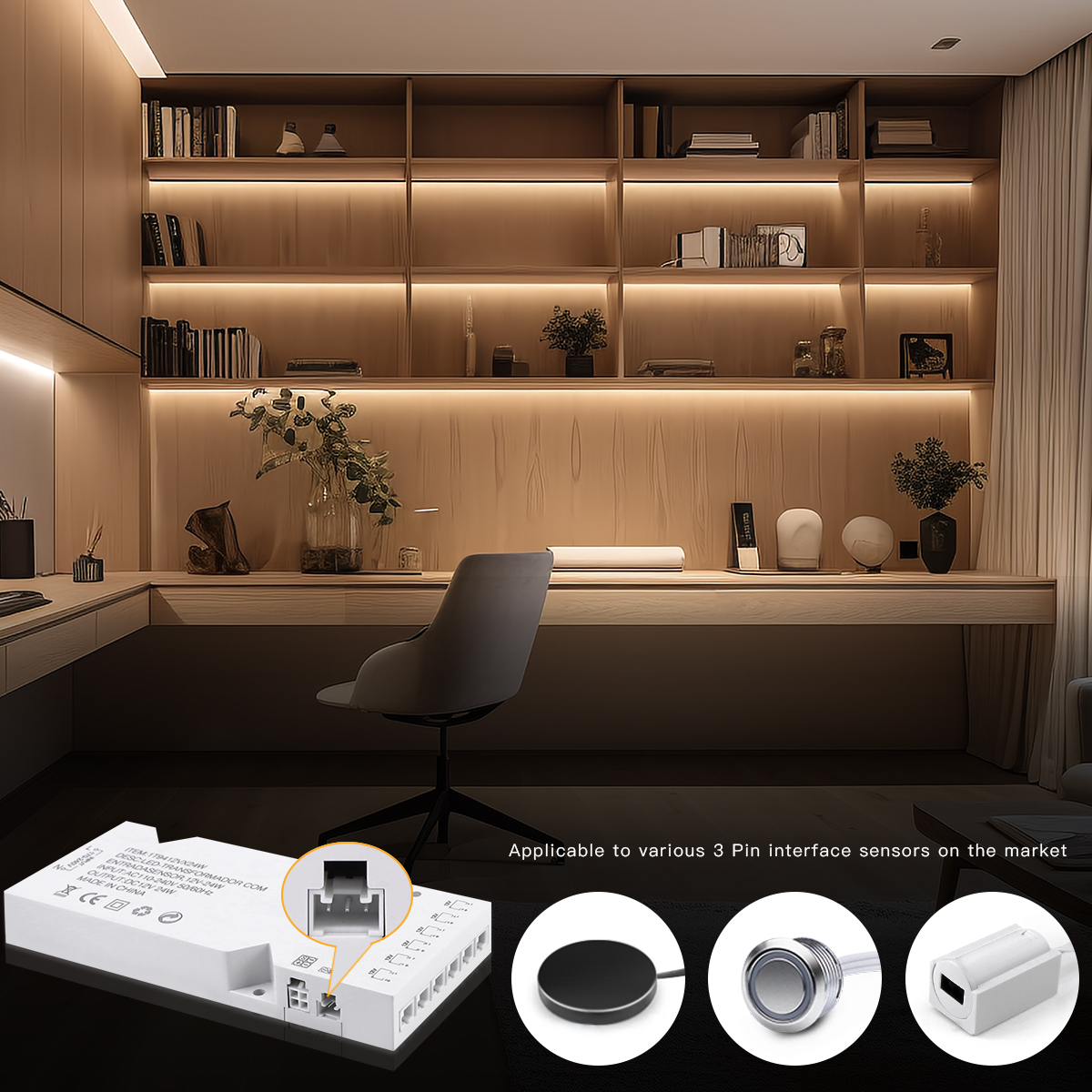 Under Cabinet Lamp LED Strip Light Driver Power Supply Adapter for Kitchen Bookcase Wardrobe Closet Dupont Port Led Light Bar