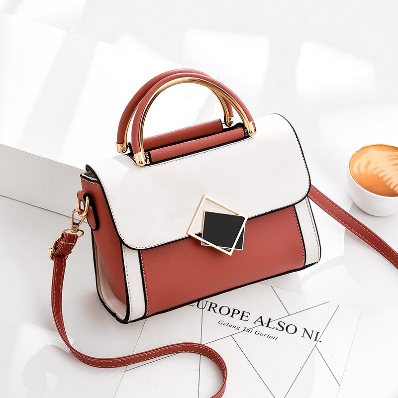 Borsa a tracolla monospalla moda semplice da donna coreana nuova moda autunno e inverno 2019 da donna: Powder with White