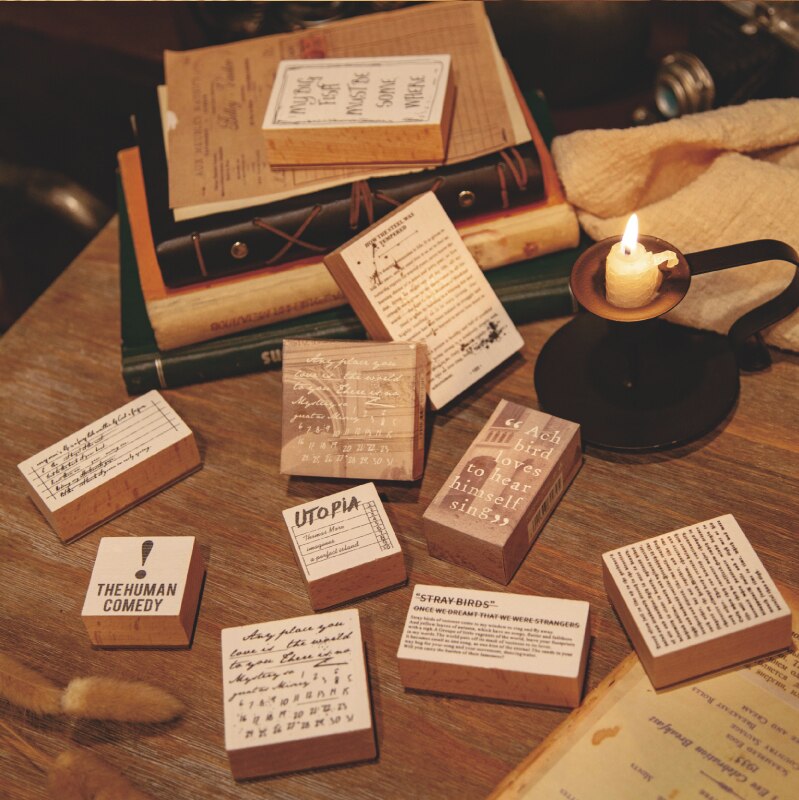 Retro English Library series decoration stamp wooden Round rubber stamps for scrapbooking stationery DIY craft standard seal