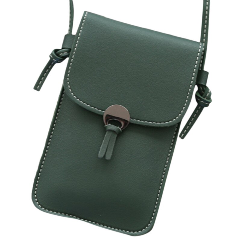 Effen Kleur Dames Touch Screen Mobiele Telefoon Tas Schouder Messenger Bag Mode Alle-Wedstrijd Schattige Kleine Tassen: Dark Green