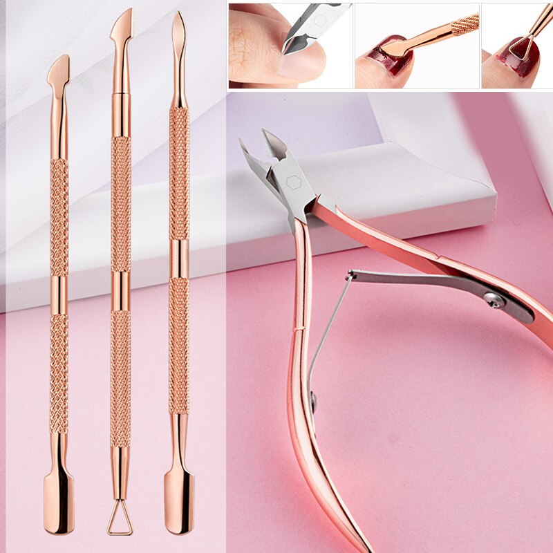 2Pcs/Set Stainless Steel Nail Art Cutter Scissor 2 Ways Cuticle Clipper Pusher Dead Skin Remover Kit Manicure Pedicure Tools