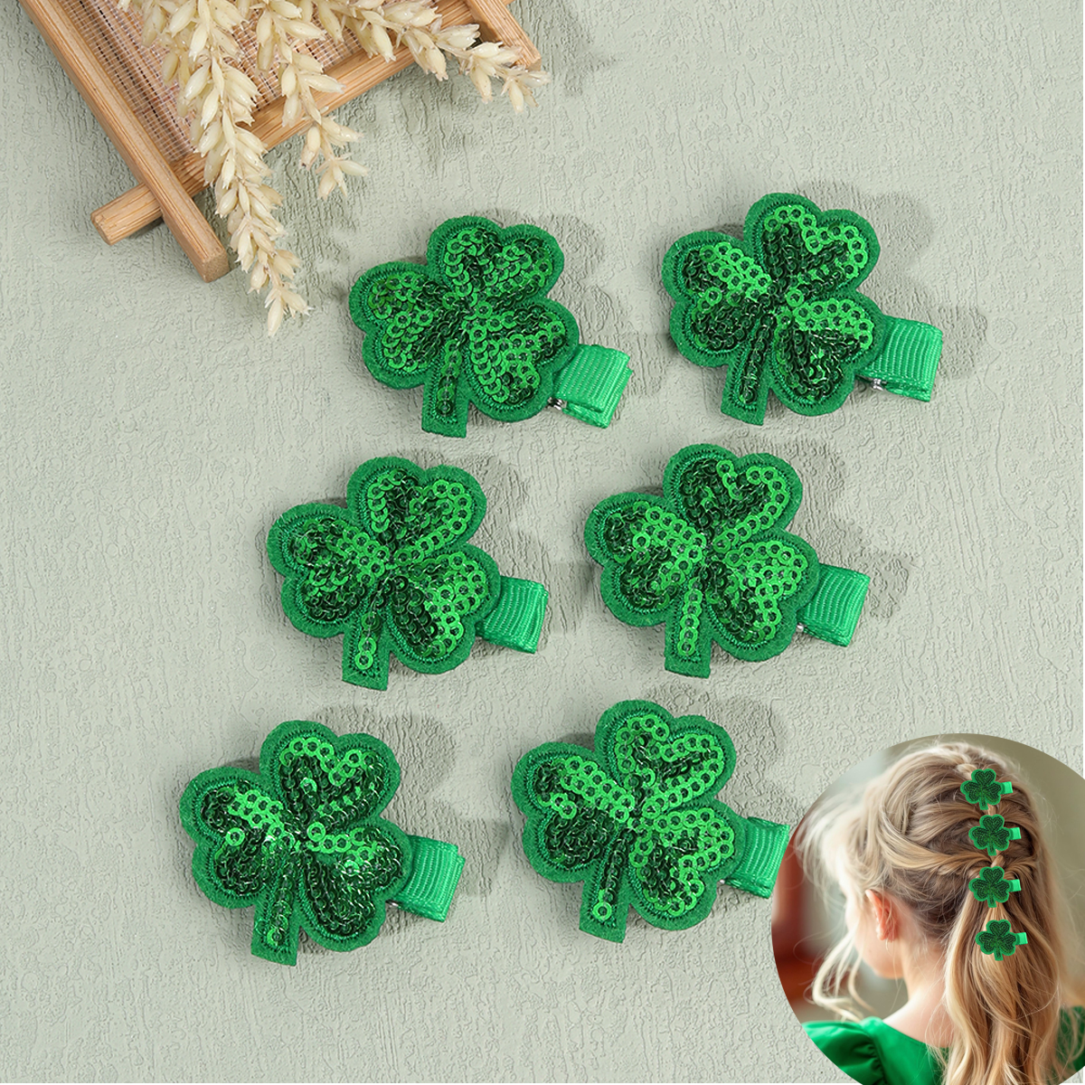 6 Stuks Klavertje Vier Haar Clip Verse Groene Pailletten Haarspelden Voor Baby Meisje Pony Volume Pin Kinderen haar Accessoires Hoofdtooi