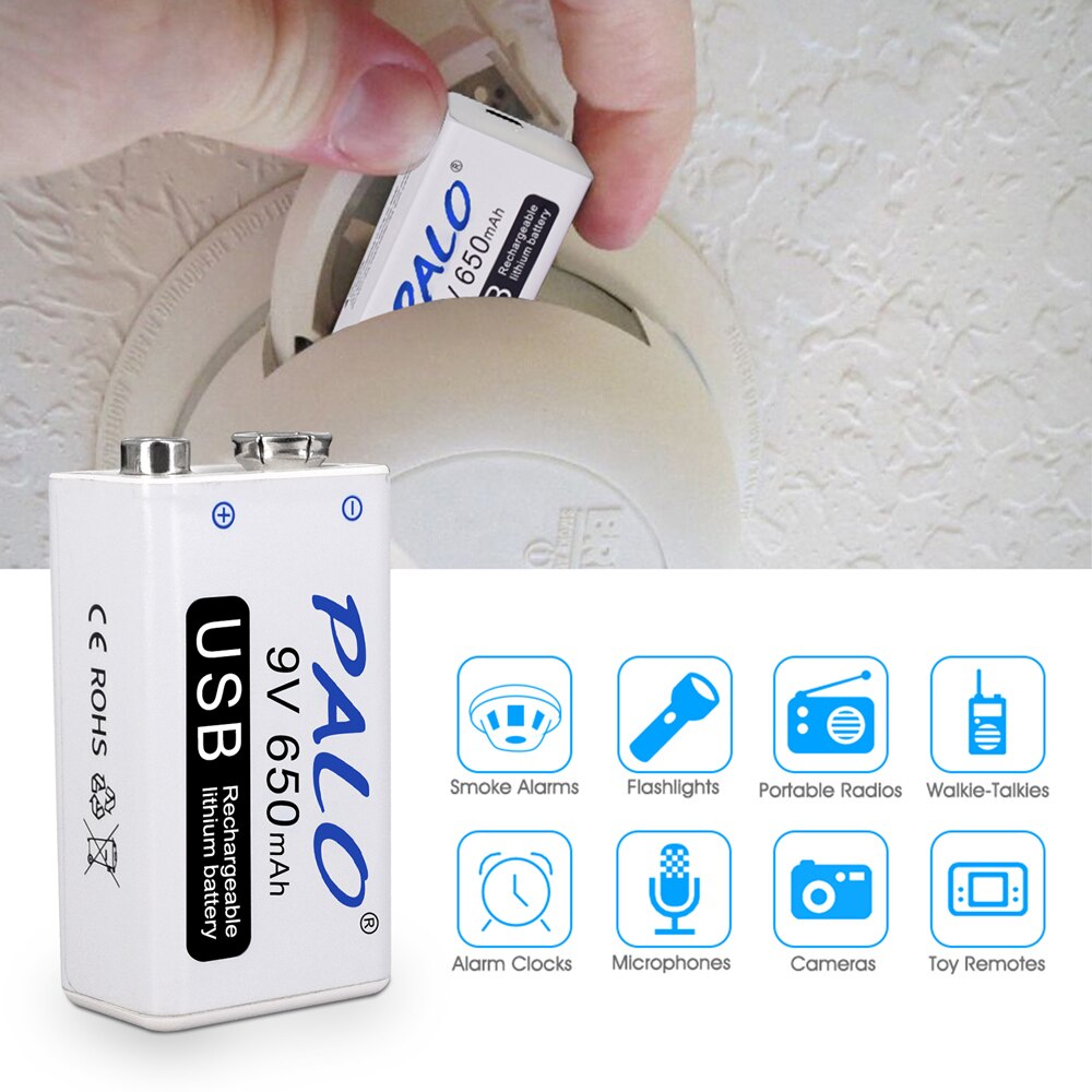 Palo 650Mah 9V Li-Ion Oplaadbare Batterij 9V Micro Usb 9V Lithium Batterijen Voor Draadloze Microfoon Gitaar speelgoed Metaaldetector