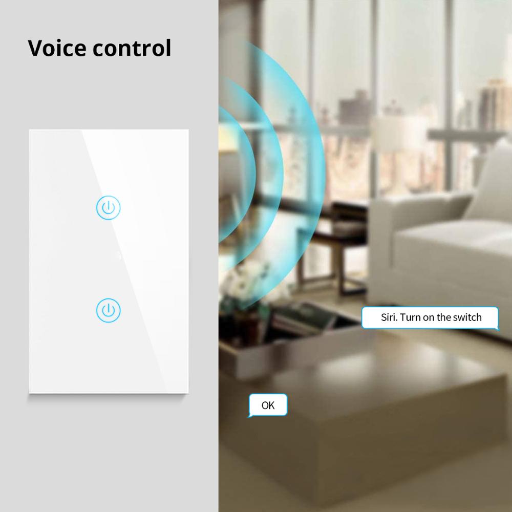 Apple HomeKit-interruptor inteligente de Sensor táctil LED, inalámbrico, WiFi, AC100V-240V, Blanco/NEGRO, 1 gang/2 gang Need Neutral Line, estándar de EE. UU.
