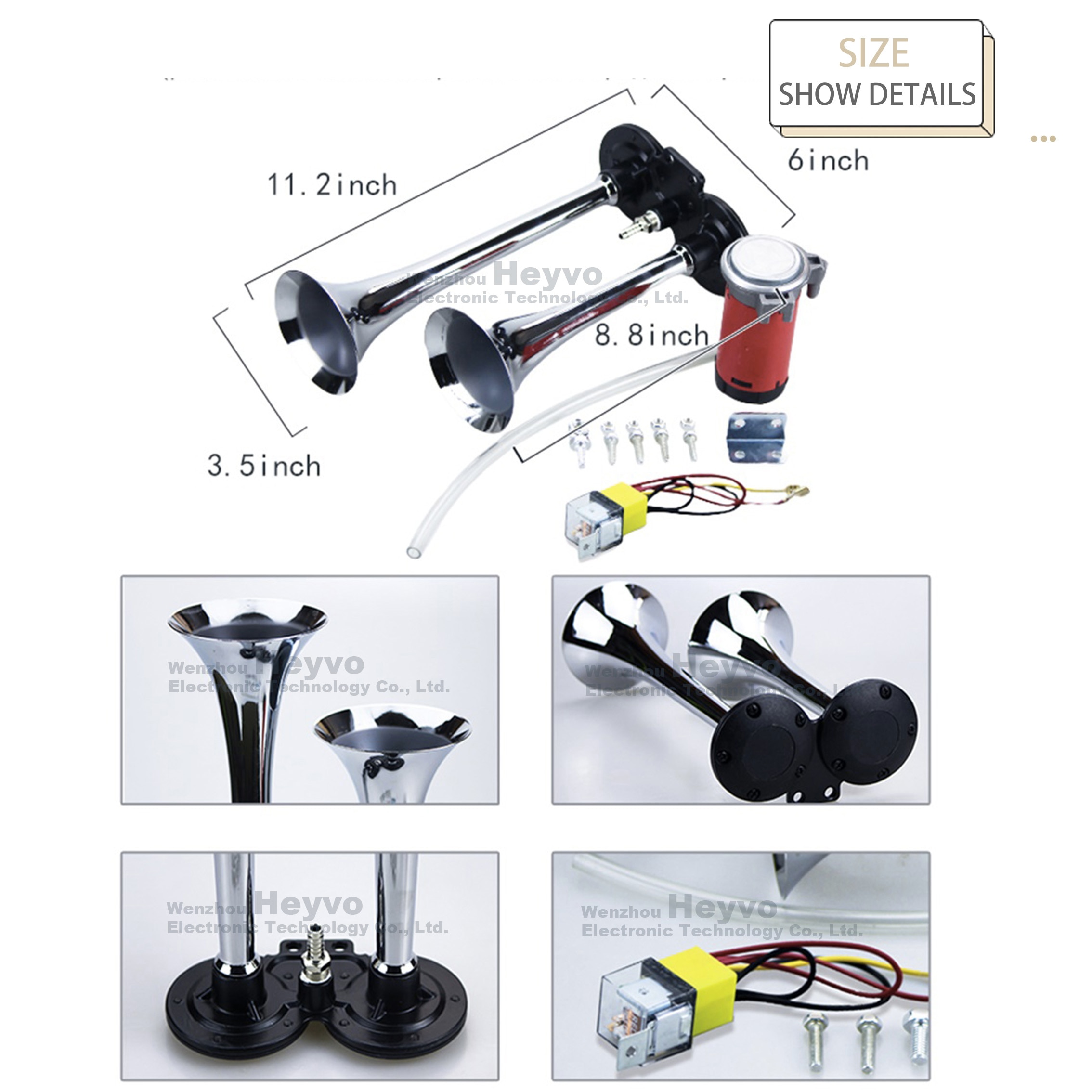 Auton torvi dual trumpetti sähköinen sarvi kovaa kromi 2 putket ilma torvi 12v/24v universaali auton junaan kuorma kuorma-auto ja moottoripyörä