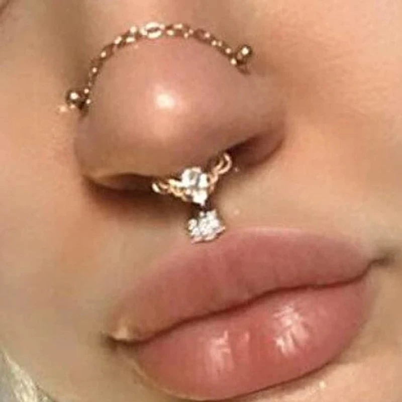 Novo nariz duplo piercing corrente nariz para narina piercing aço inoxidável nariz parafuso prisioneiro decoração brinco piercing corrente feminina