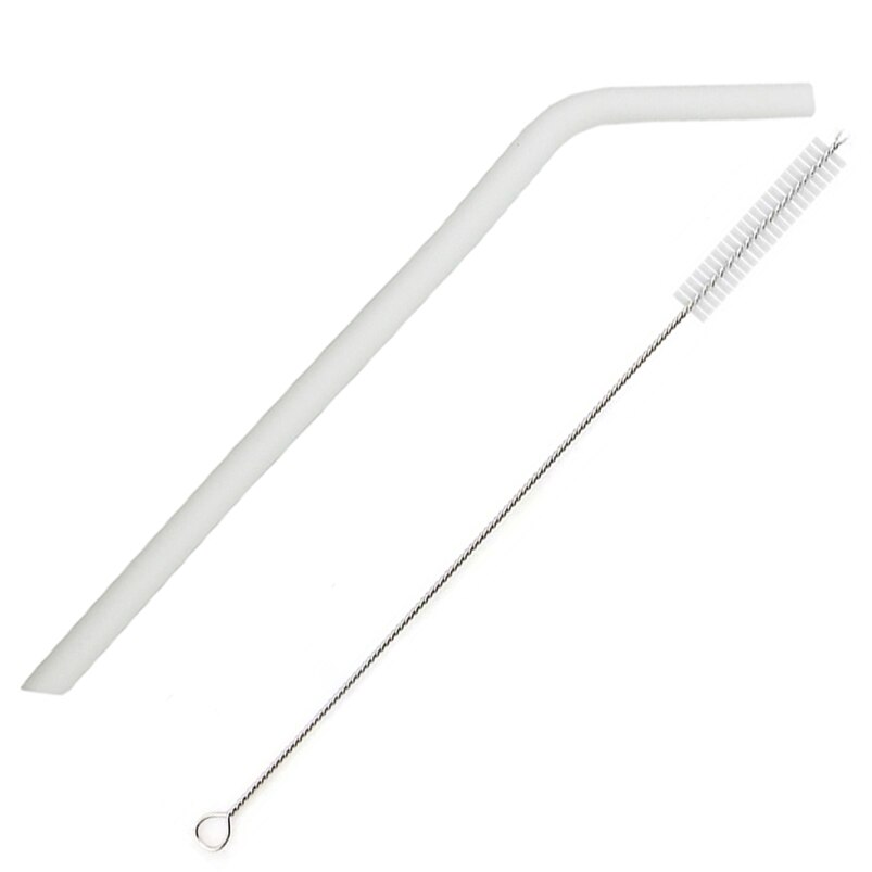 1 stk silikone genanvendeligt sugerør lange fleksible sugerør farverige sugerør brede 10mm smoothie juice sugerør med rensebørster: Hvid bøjet