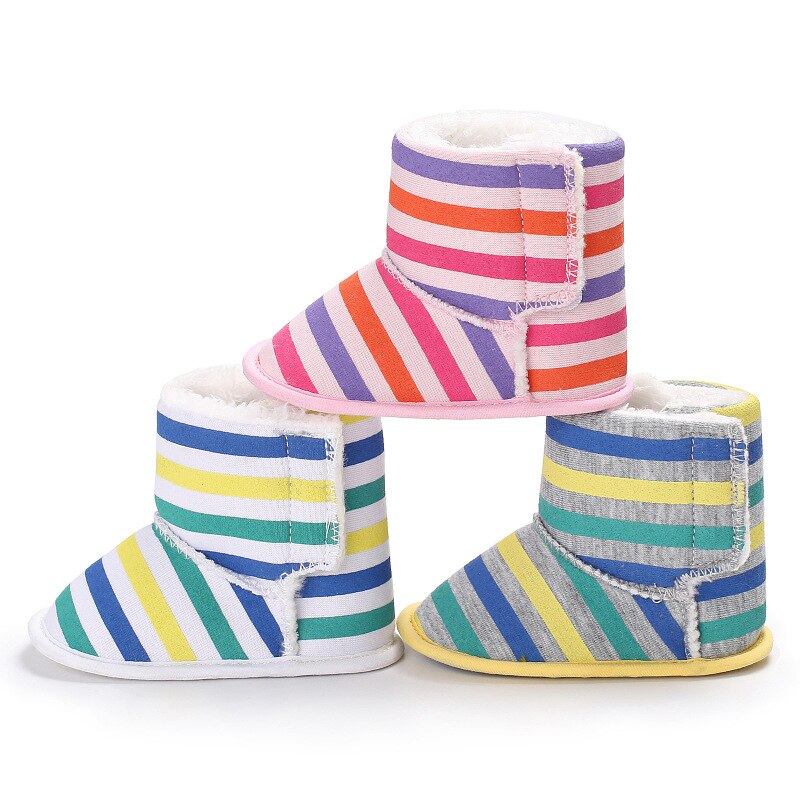 Pasgeboren Baby Baby Peuter Meisje Laarzen Crib Schoenen Regenboog Streep Prewalkers Sneeuw Winter Warm Prinses Baby Schoenen