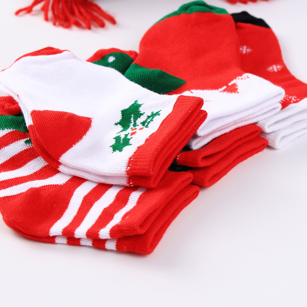 Feliz natal meias crianças bebê menino meninas ano novo meias bonito adorável bebê presente vermelho meias dos desenhos animados outono inverno 5 pares/5 pares