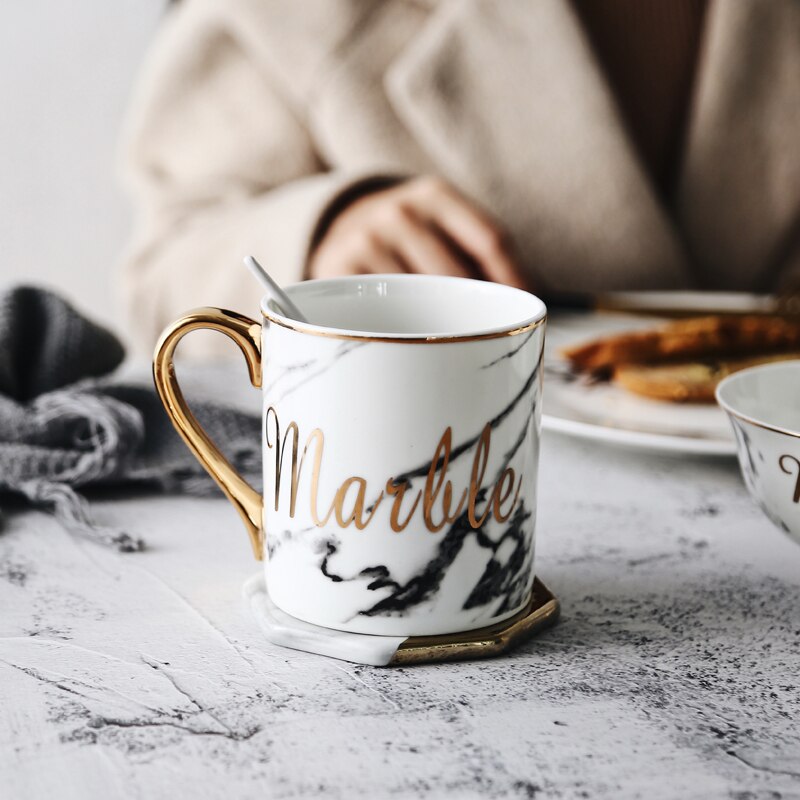 Best plate Porcelain Tableware Gold European Style Marble Pattern Luxury Ceramic Dinnerware Set China Melamine