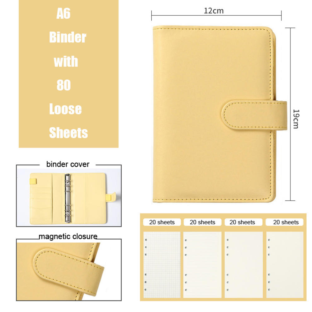 1Pc A5/A6 Lederen Losbladige Ringband Notebook 6 Ring Notebook Cover Kleur School Kantoorbenodigdheden: Yellow